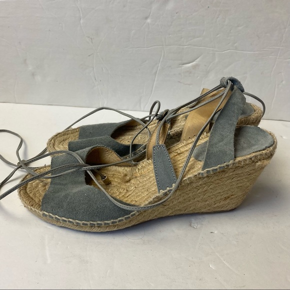 Romena Espadrille Blue Suede Wedge Sandals Lace-up Size 38 7.5 - Picture 2 of 11